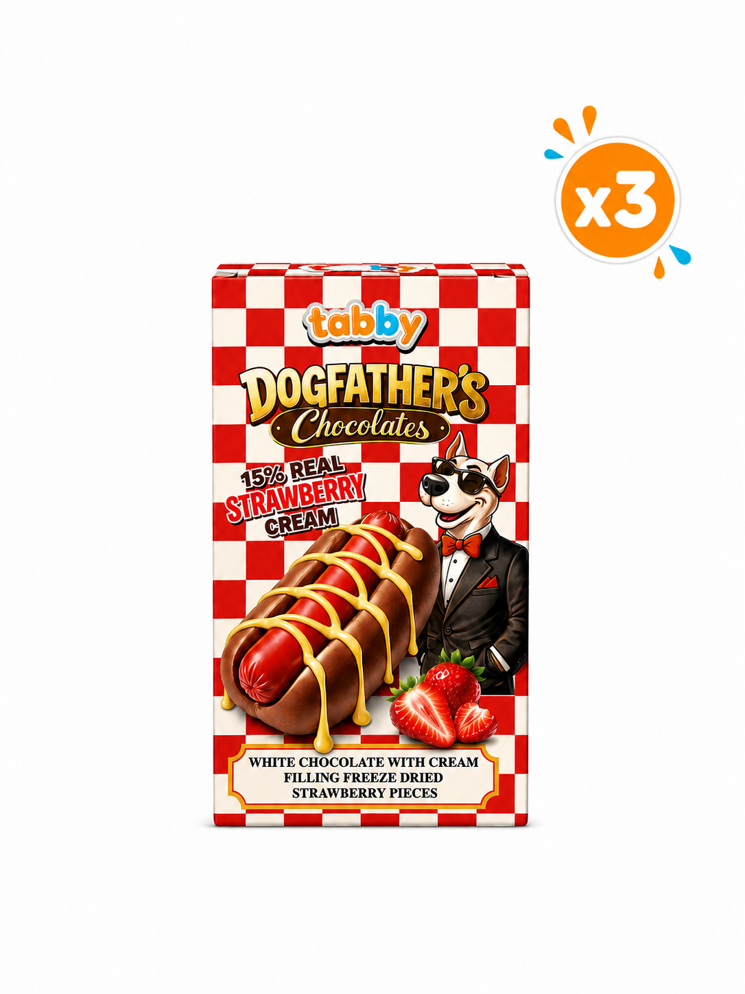 Tabby Dog Fathers Hotdog Strawberry 40g Box x3