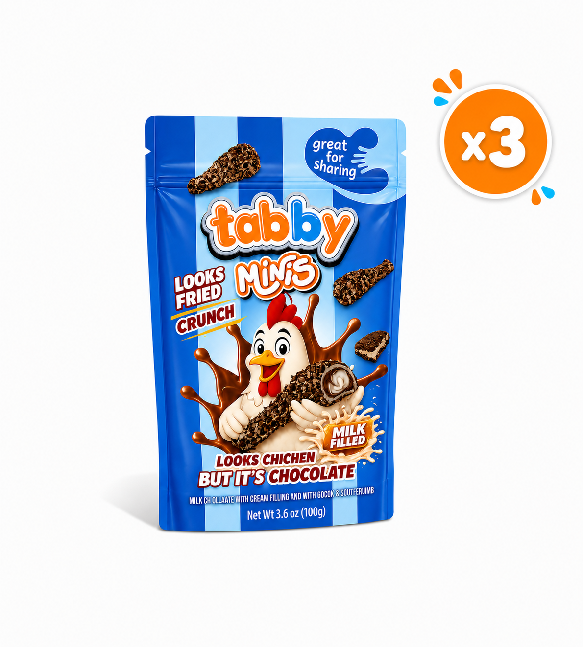 Tabby Minis Cocoa Drumstick Chocolate 100g x3